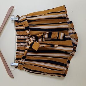 Shein Women's High Waist, Belt w/Loops Dress Gold, Navy & Cream Stripe Shorts